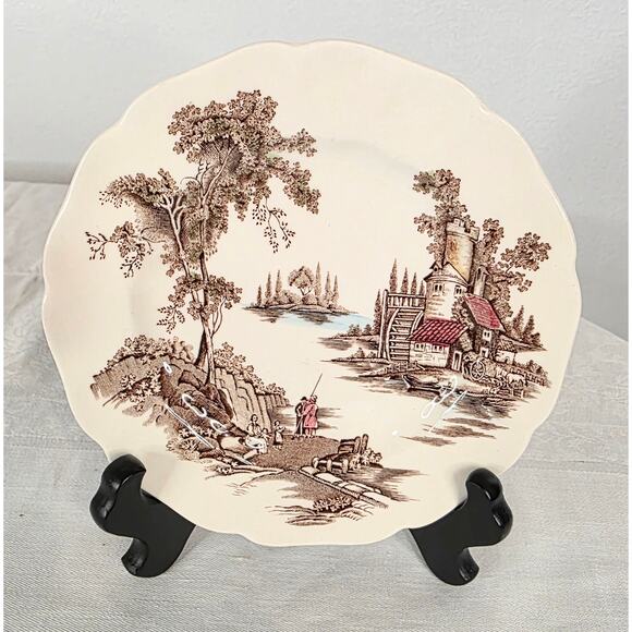 Johnson Bros Other - Vintage Johnson Bros "The Old Mill" Dessert/Fruit Plate 6 1/4" Round Cream Brown